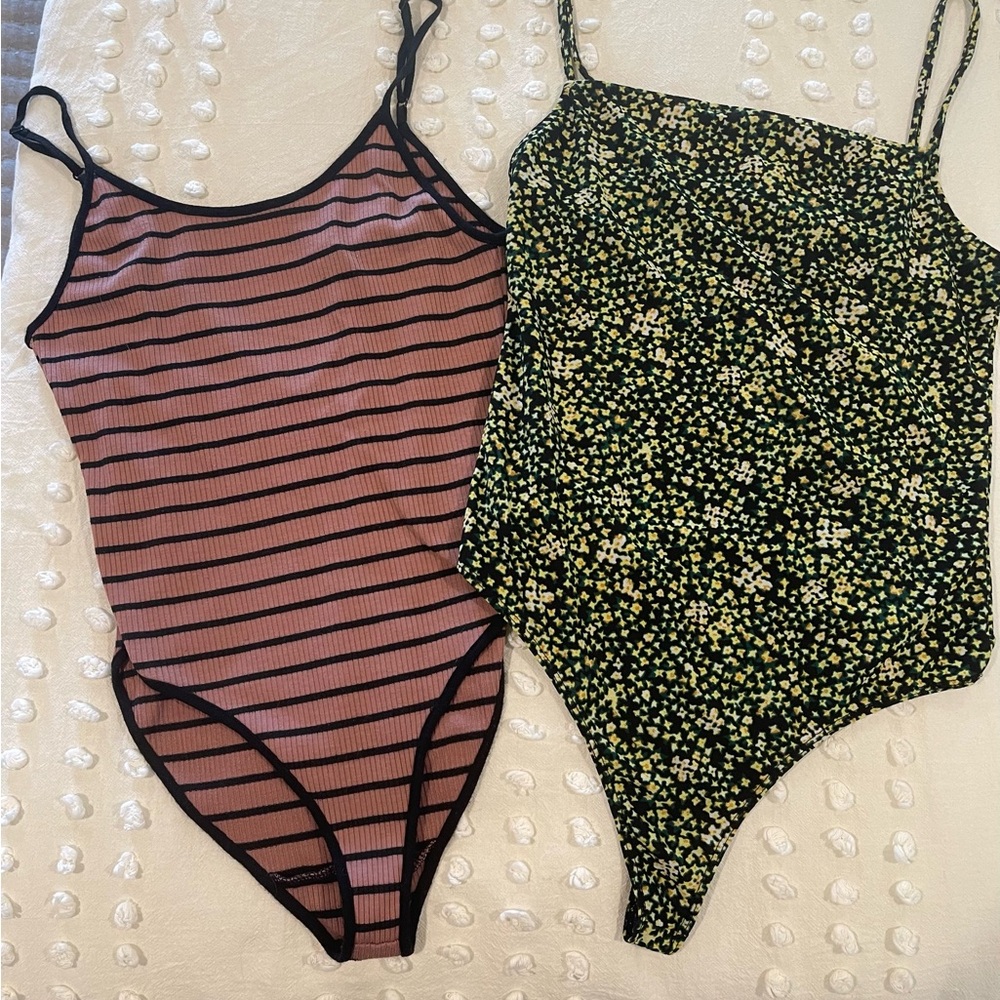 Forever 21 and Free press bundle 2-body suits small cotton thong stripes floral‎